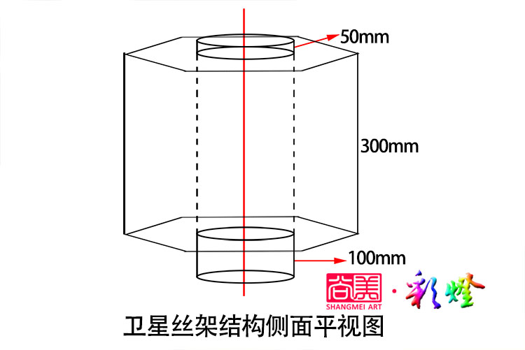 彩燈絲架結(jié)構側(cè)面平視圖